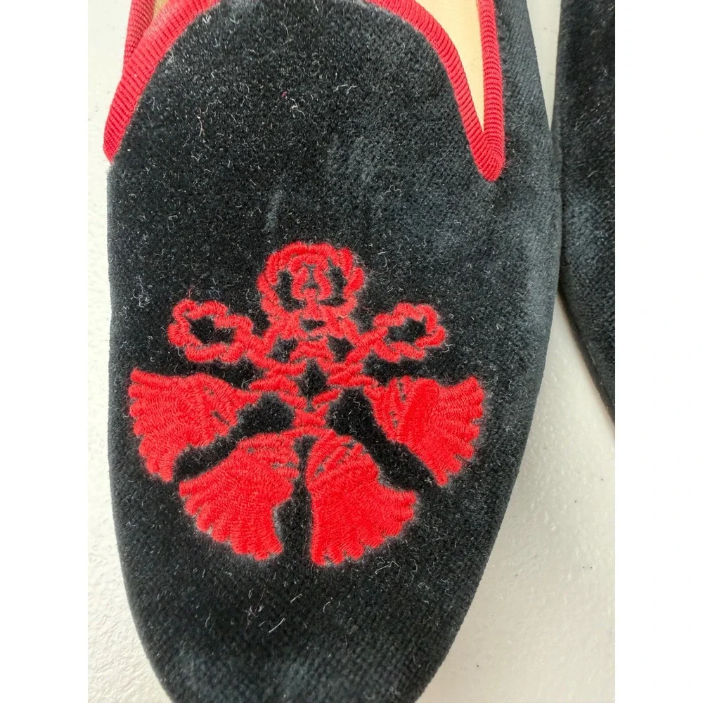 Stubbs &‎ Wootton Black Velvet Red Embroidered Tassel Smoking Slipper Loafers 6